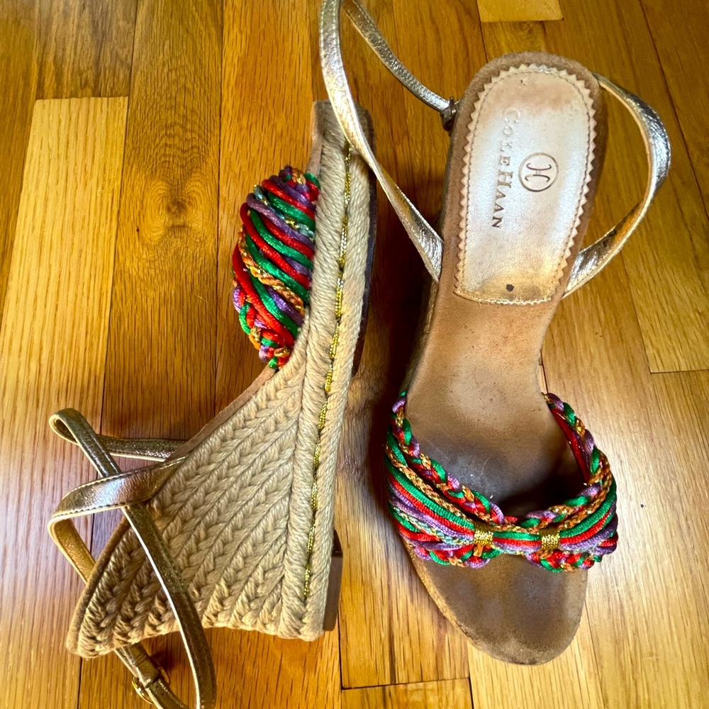 Espadrille Platform Sandals. Size 6. Vintage. Cole Haan Multicolor/metallic.